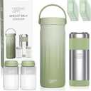 22oz Stainless Steel Breastmilk Cooler - 24Hrs Portable Breast Milk Chiller for Travel, Includes 2 BPA-Free Baby Bottles &10 Storage Bags, Leakproof Thermal Container for Working Moms, Green
