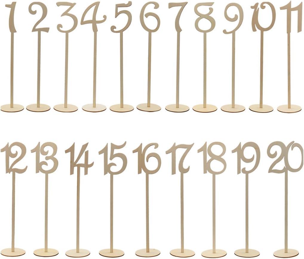 20pcs 1-20 Wooden Table Numbers with Holder Base for Wedding or Home Decoration (Wood Color)
