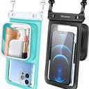 Niveaya [Floatable Floating Waterproof Phone Pouch 2 Pack-Up to 8.5", Large Space Adjustable Neck Lanyard Waterproof Phone Case, Phone Dry Bags for Vacation Beach Pool Kayak Cruise Travel Essentials (Black + Green)