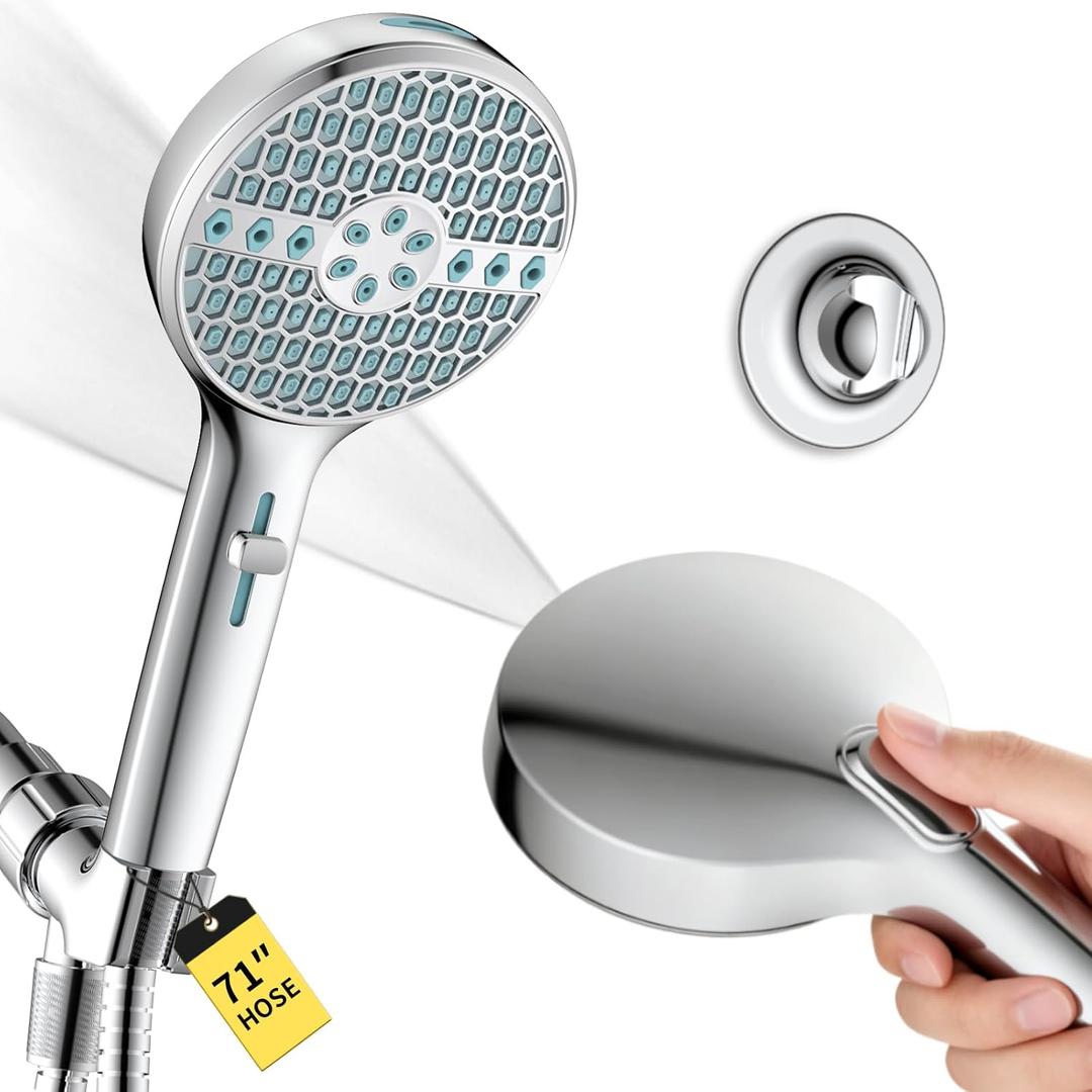 High Pressure Handheld Shower Head, 9-Spray Modes Shower head with 71" Extra Long Stainless Steel Hose & Adjustable Bracket, Chrome Hand Held Showerhead Build in Power Wash