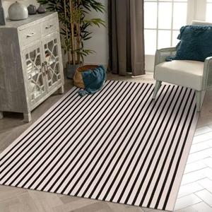 LEEVAN Black and White Striped Patio Outdoor Rug 5x8, Washable Living Room Bedroom Area Rug, Soft Cotton Blend Sturdy Carpet for Kitchen, Dining Room, Playroom, Mudroom, Sunroom (5' x 7'10" (Rectangular))