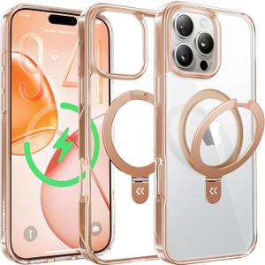 CASEKOO Official Desert Titanium for iPhone 16 Pro Max Case with Ultra Magnetic Stand, Fit for MagSafe, 16FT Military Grade Protection, Kickstand for Viewing & Work for 16 Pro Max, Clear Back, Gold