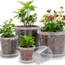 10/8/6/4 Inch Clear Nursery Pots with Drainage Holes and Saucers, 12 Pack Large Clear Pots for Plants Variety Pack, Plastic Nursery Pots for Succulents, Seedings, Herbs, Flowers, Vegetables