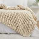 YAAPSU Chunky Knit Throw Blanket for Couch, 51"x63", 100% Hand Knitted Thick Cable Knit with Cozy Jumbo Chenille Yarn, Soft Large Rope Knot Crochet Blankets for Sofa Bed Living Room Dcor, Beige