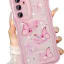 UEEBAI Wave Butterfly Case for Samsung Galaxy S21 Plus Case, Pretty Bling Star Butterfly for Women Cute Shiny Glitter Phone Cover for Girls Bling Clear Cover Curly Shockproof Girly Shell - Pink