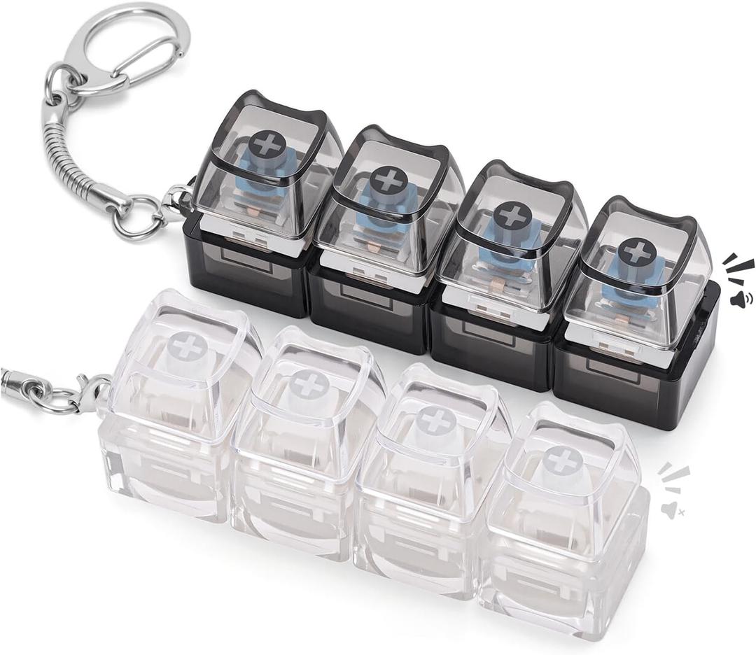 2 PCS Keyboard Fidget Toys for Adults Silent and Loud Keyboard Clicker Keychain Sensory Toy for Anxiety Stress Relief Autism (Black&White, 4 in 1-2P)