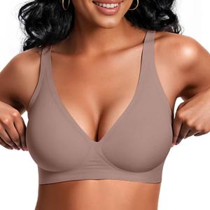 Vertvie Jelly Wireless Bras for Women Push Up Plunge Seamless T-Shirt Bras No Underwire Supportive Full Coverage Bralettes (Medium, Grey)