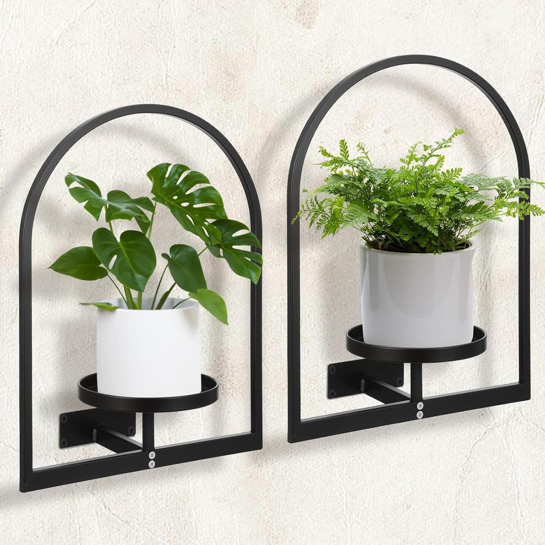 2 Pack Wall Plant Holders  Black Metal Wall-Mounted Plant Stands for Indoor & Outdoor Use, Space-Saving Plants Shelf for Home Decor (11.82 x 4.4 x 15.76)