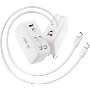SUPERONE Retractable iPhone Charger, 4-Port USB C Charger Block, iPhone Chargers Fast Charging with Dual USB C Cable, Wall Chargers for iPhones 17/16/15/14/13/12/11 Series, Pad, Samsung, Pixel