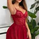 Womens Lingerie Sexy Babydoll Set Sheer Lace Chemise Nightgown with Garter Belt Bridal Boudoir Nighty Sleepwear (Red, L)