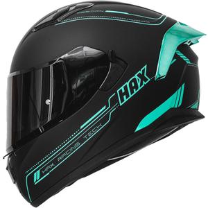 HAX Obsidian Full Face Dual Visor Adult Motorcycle Helmet for Motorbike Street Bike with Pinlock Ready DOT Approved Matte Black Aqua, Size: M