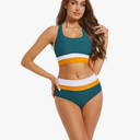 Subriank 2 Piece Swimsuit for Women 2024 High-Waisted Color Block Bathing Suits Modest Sporty Bikinis Set (Teal, XL)