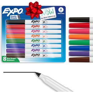 EXPO Low Odor Dry Erase Markers Ultra-Fine Tip Assorted Colors 8 Count
