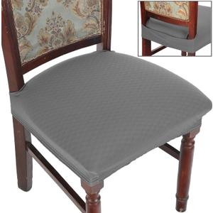 BUYUE Dining Room Chair Covers Set of 6, Easy Installation Stretchy Jacquard Armless Kitchen Chair Seat Protectors, TPU not Mixed, Rear Covered- Grey- 6