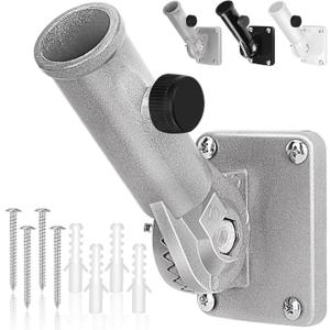 Flag Pole Holder, Outside House Flag Pole Bracket, Heavy Duty Metal Flag Mount, Aluminum Alloy Mounting Brackets, Outdoor Adjustable Flag Holder- Strong Rust Free, Multi-Position 1 inch Silver