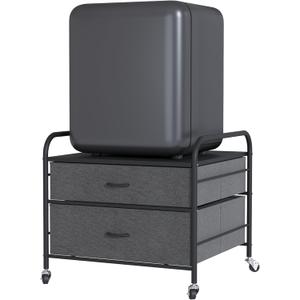 Mini Fridge Stand, 120LBS Mini Fridge Table, 2 Drawer Fridge Cart, Mini Fridge Stand with Storage, Metal Frame Iron Top, 4 Swivel Wheels for Home Kitchen, Black