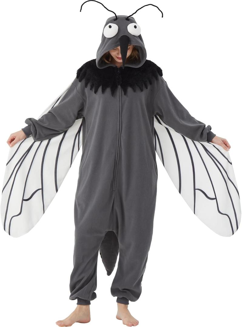 Adult Mosquito Bug Costume Halloween Onesie Pajamas Fly Insect Cosplay One-Piece for Women and Men (Large)