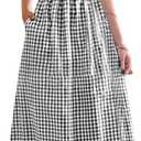 chouyatou Women's Summer Plaid Smocked Back Dress Spaghetti Strap Swing Flowy Maxi Long Beach Dress S