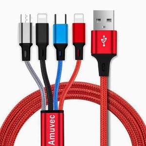 Multi Charging Cable, Amuvec[2Pack 4FT 3A] 4 in 1 Nylon Braided Multiple USB Fast Charge Cord with 2*IP Type C Micro USB Port Connectors Compatible Cell Phones Tablets and More