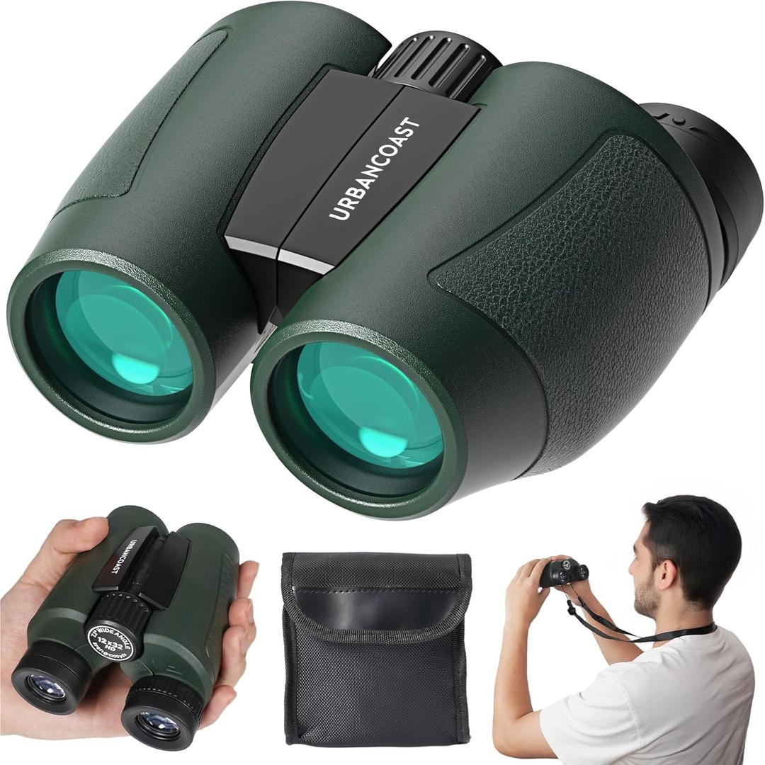 12x32 Compact Binoculars for Adults - High Powered Lightweight Small Binoculars with Large View - Super Bright Waterproof Binocular for Bird Watching Travel Cruise Ship Hiking Sports Concert (Dark Green)