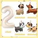 Animal Dog Balloons Puppy Balloon 40 Inch Cream White Number 2 Balloons for Dog 2nd Birthday Decorations Dogs Birthday Party Supplies