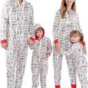 ANGELGGH Family Matching Christmas Onesie Pajamas, Vacation Cute Printed One Piece Pajamas, Xmas Hooded Holiday Sleepwear (Large, White-snowman)