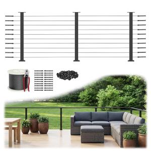 4-8FT Complete Set 36" Cable Railing Post Kit(35"x2"x2"), 3pcs Stainless Steel Black Flat Top Surface Mount Level Posts, 1/8" Wire Rope(No Handrail), Swageless Cable Railing System Kit,MY07-LP