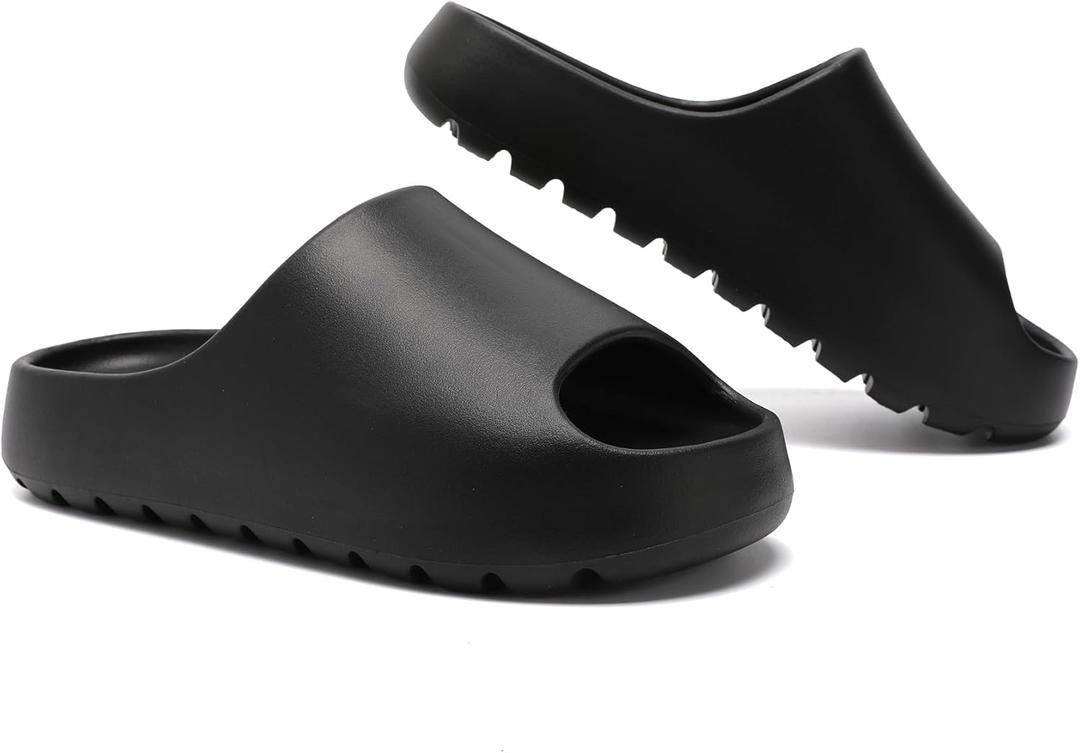 Jaeynow Cloud Slides for Women,Unisex EVA Soft Recovery Slides,Thick Sole Open Toe Mens Pillow Slides Shower Shoes Outdoor&Indoor House Slippers (12.5-13 Women/11.5-12 Men, Black)