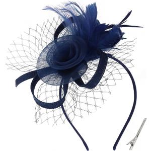 Fascinators Hats for Women Tea Party Hat with Feather Fascinator Hat Headband Derby Hats for Women Girls Tea Party (Blue)