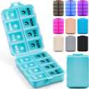 Foldable Weekly Pill Organizer 2 Times a Day with 2 Extra Compartments (Clear Printed Labels) - Portable 7 Day AM PM Medicine Box, Week Daily Travel Pill Case Holder for Vitamin, Supplement - Sky Blue