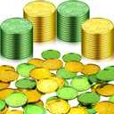 50 Pieces St. Patrick's Day Shamrock Coins Decorative Plastic Coin Green and Gold Fake Coins Small Lucky Coin Clover Coin for St. Patrick's Day Party Supplies, 1.38 Inches