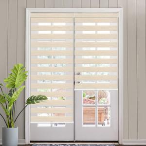 SEEYE Cordless Zebra Blinds for Windows, 60% Shading Zebra Shades, Free-Stop French Door Blind Window Shades, Dual Layer Light Filtering Roller Shades for Day and Night, 26" W x 48" H, Linen Beige