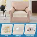 H.VERSAILTEX Velvet Stretch Couch Cushion Cover Plush Cushion Slipcover for Chair Cushion Furniture Protector Seat Cushion Sofa Cover (1 Piece Armchair Cushion Covers, Ivory Striped)