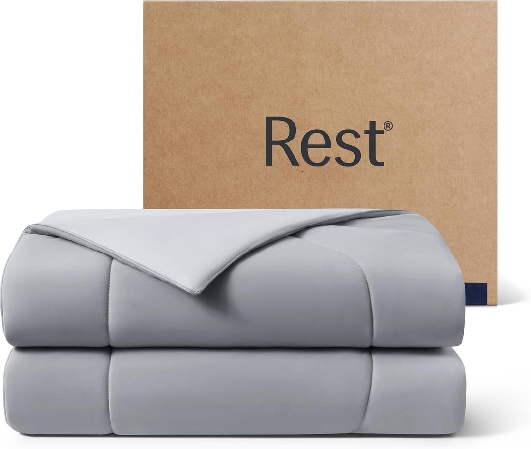 REST Evercool Cooling Comforter, Full/Queen, Blanket for Hot Sleepers, All Season Bedding to Keep Cool for Night Sweats, Breathable Lightweight Blanket, 90"x90" Inches, Cool Gray