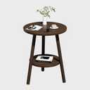 Round Side Table, Small End Table with Lower Shelf, Bedside Table, Mid Century Modern Nightstand for Living Room, Bedroom, Corners and Office (Walnut)
