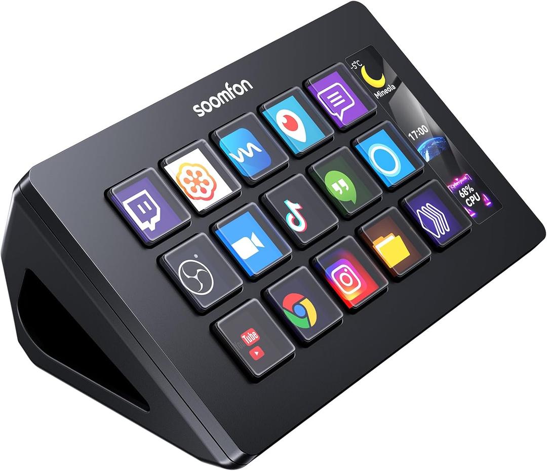 SOOMFON Stream Controller Stream Control Deck with 15 LCD Macro Keys Customizable to Trigger Actions in OBS Twitch YouTube Compatible with PC & Mac for Content Creators Streaming Gaming (Black)