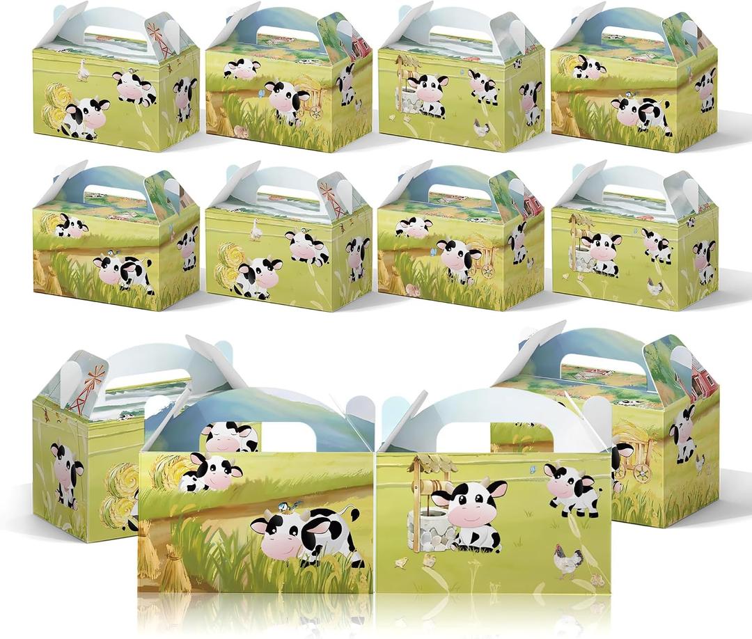 HIDEINLUCK Cow Birthday Party Decorations Treat Boxes Cow Party Favor Bags Goodie Candy Boxes Cow Print Bags for Cow Themed Party Decorations