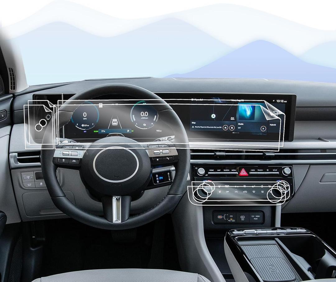 6pcs 2025 Hyundai Tucson Screen Protector One Single Piece for Hyundai Tucson 2025 Accessories 2025 Tucson N Line/Limited & Santa Cruz XRT/Limited Dual 12.3Inch 2024 Tucson Nano Screen Protector