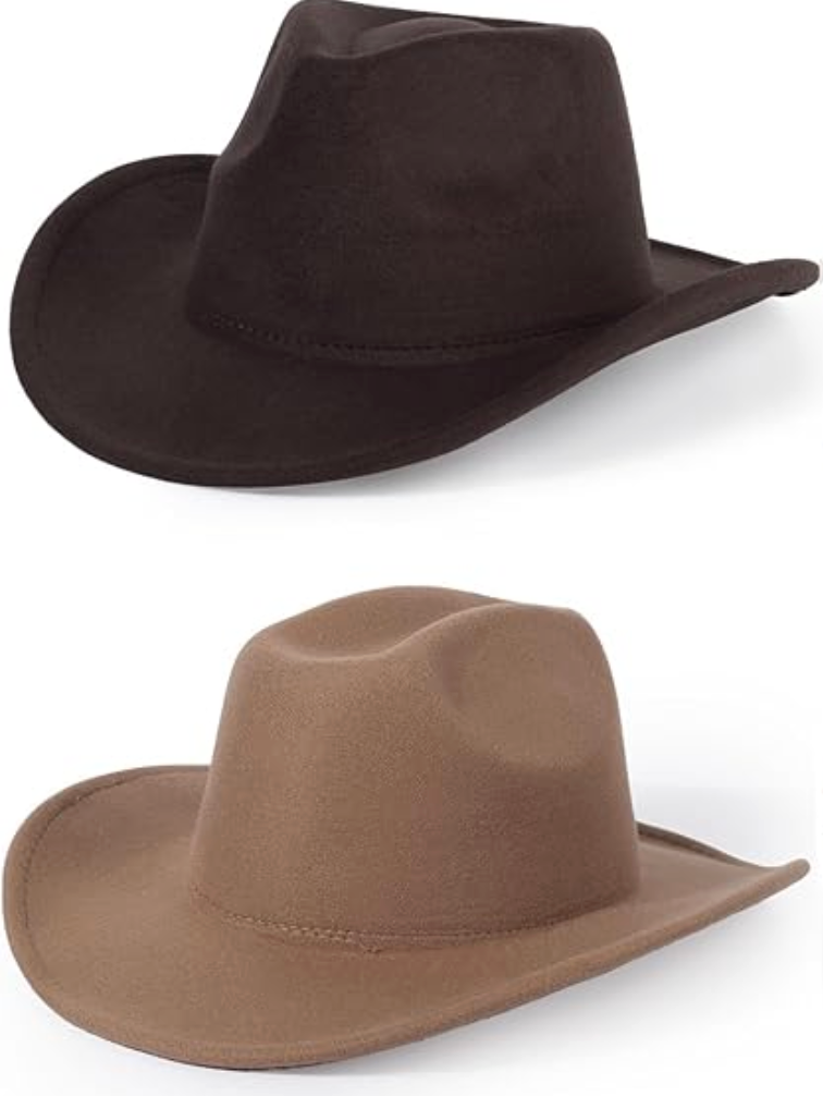2 Pack Western Cowboy Hats for Women and Men Classic Felt Wide Brim Costume Cow Boy Hat Roll Up Brim Cowgirl Hat (Khaki+coffee)