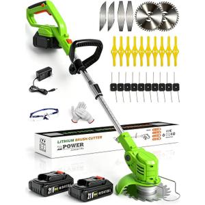 Electric Weed Wacker Battery Powered,20V Lightweight Cordless Weed Trimmer Eater with 2 Battery and Charger,3 in 1 Grass Trimmer/Brush Cutter/Lawn Edger with 26 Blade for Yard, Garden