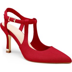 Coutgo Womens High Heels Pointed Toe Ankle Strap Pumps Patent Leather Sexy Stiletto Office Wedding Dress Shoes (9, B-suede Red)