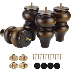 Sofa Legs 6 inch Set of 4,Round Mid Century Couch Legs,Replacement Furniture Legs for Chair Ottoman Cabinet Dresser Sideboard Recliner Coffee Table with M8 Bolt