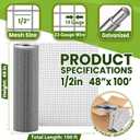 1/2" x 48" x 100 FT Hardware Cloth, 19 Gauge, Hot-Dip Galvanized