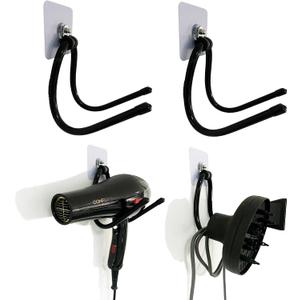 Universal Hair Dryer Holder, Blow Dryer Hanger Hook Wall Mount for Hair Dryer, Towels, Flat Iron,Hair Straightener &Cord Organizer for Cabinet Bathroom - Self Adhesive/Drilling - 2 Pack
