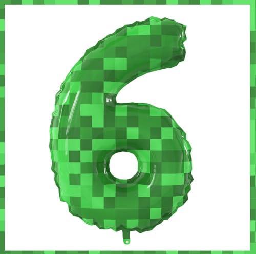 40 Inch Giant Green Pixel Miner Theme Number Foil Balloons Large MIning Number 6 Balloons Party Balloons Birthday Party Decorations Supplies Number for Kids' Birthday Anniversary Party