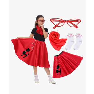 Kids Sock Hop Costume, Girls 1950s Dress Costume, 50's Poodle Skirt with Scarf,Socks, XL