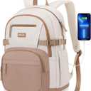 Backpack for School Girls, Cute High School Backpacks for Teens Women Student Large Bookbag 15.6 Inch Laptop Bag with USB Charger Port for College Work Travel Trip (Khaki Beige)