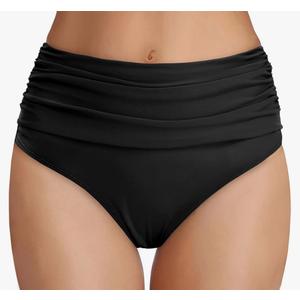 Tempt Me Women's High Waisted Bikini Bottom Tummy Control Ruched Bathing Suit Swim Bottom M, Black