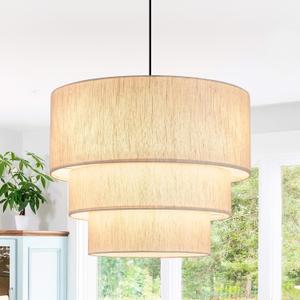 19.7" Linen Drum Pendant Light, Drum Light Chandelier Pendant Lights Kitchen Island Lighting, 3 Tier Large Farmhouse Pendant Hanging Light Dining Room Pendant Chandelier for Foyer Hallway