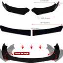 4Pcs Front Bumper Lip Chin Spoiler Splitter Diffuser Protector Air Dams Fit 66.9"-76.7'' Width Cars with 2Pcs Adjustable 8"-11" Red Splitter Rods, Glossy Black Sharp Corner